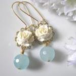 Vintage Cream Ivory Rose Fl..