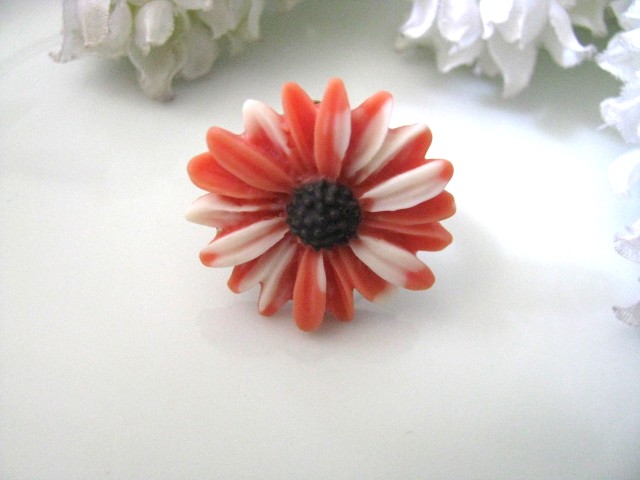 Orange And White Daisy Adjustable Ring